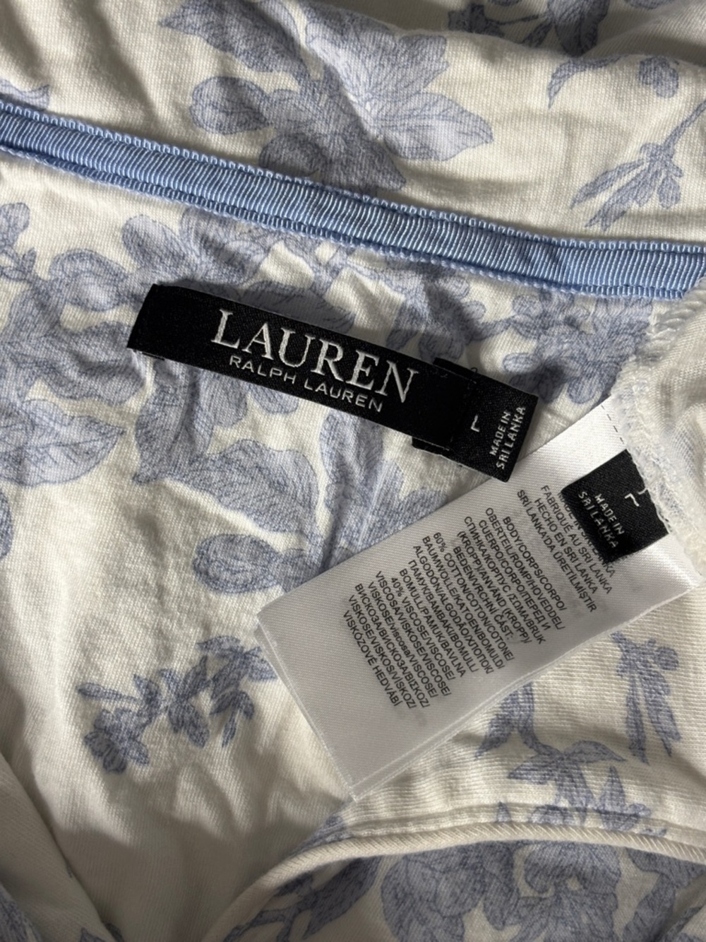Lauren Ralph Lauren | Pajama Set | Blue Floral Cotton Sleepwear | Size L - Picture 7 of 9